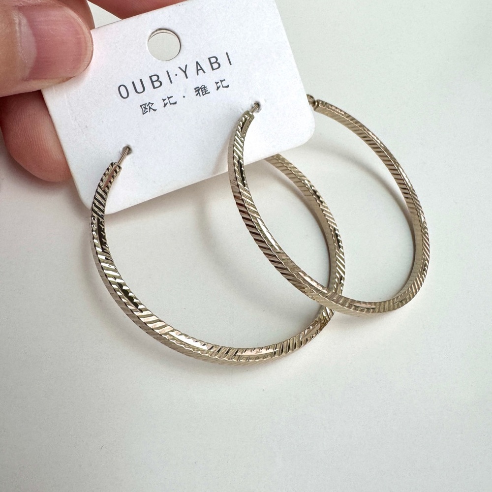 Champagne Gold Textured Hoop Earrings